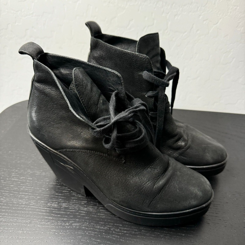 Eileen Fisher Black Leather Wedge Ankle Booties